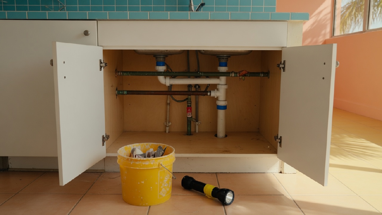 Kitchen cabinet cleared for a plumber