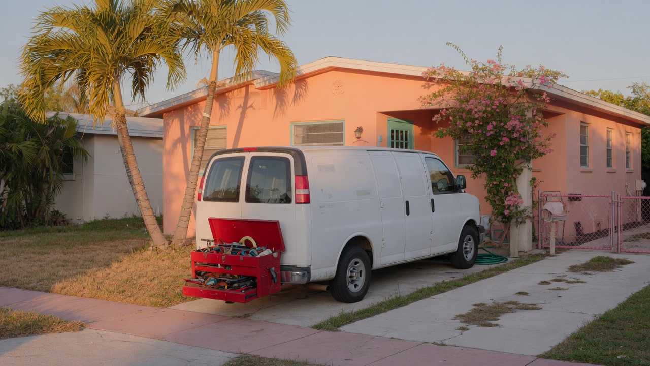 Plumbing van in a Miami driveway