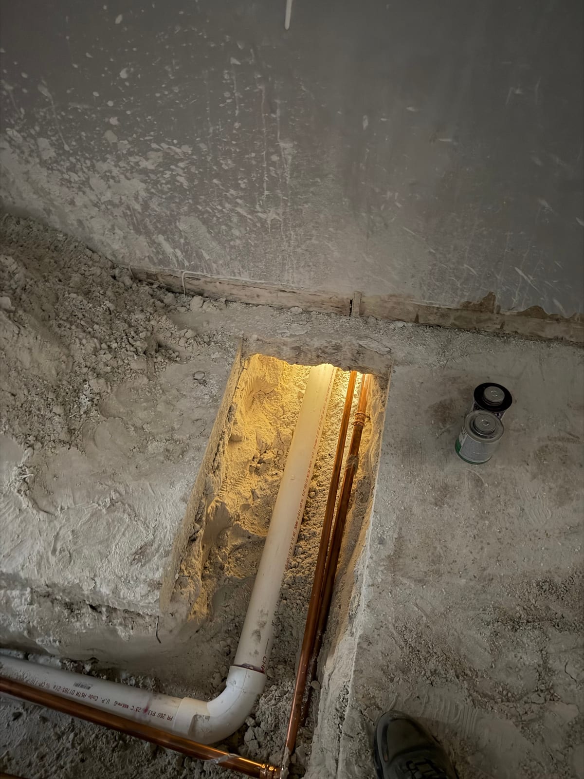 New drain lines in an open slab